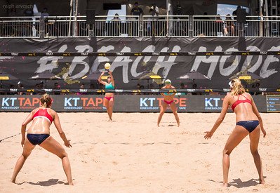 With so much court area to cover, it's crucial partners establish who will use the beach volleyball forearm pass first when served to some areas of the court. 