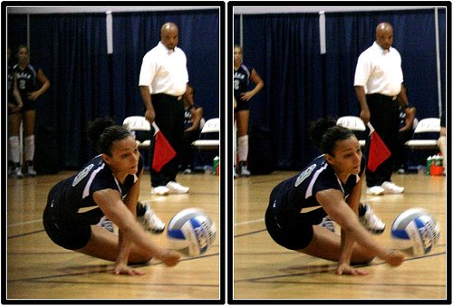 These words related to volleyball digging are "dig lips" or "digging lips" refer to a defensive player who digs a hard hitter multiple times in the same play.