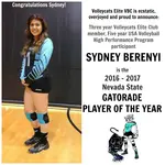 My first Nevada State Gatorade Player of the Year was Silverado outside hitter Sydney Berenyi in 2016, the first Volleycats captain about to be a mama to be!