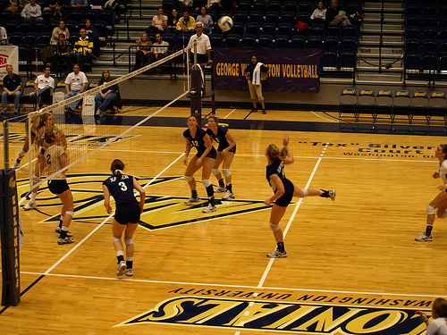 The Rules of Volleyball: In the back row the right back area is Zone 1, the middle back area of the back row is Zone 6, the left back area is Zone 5, (LT Mayers)