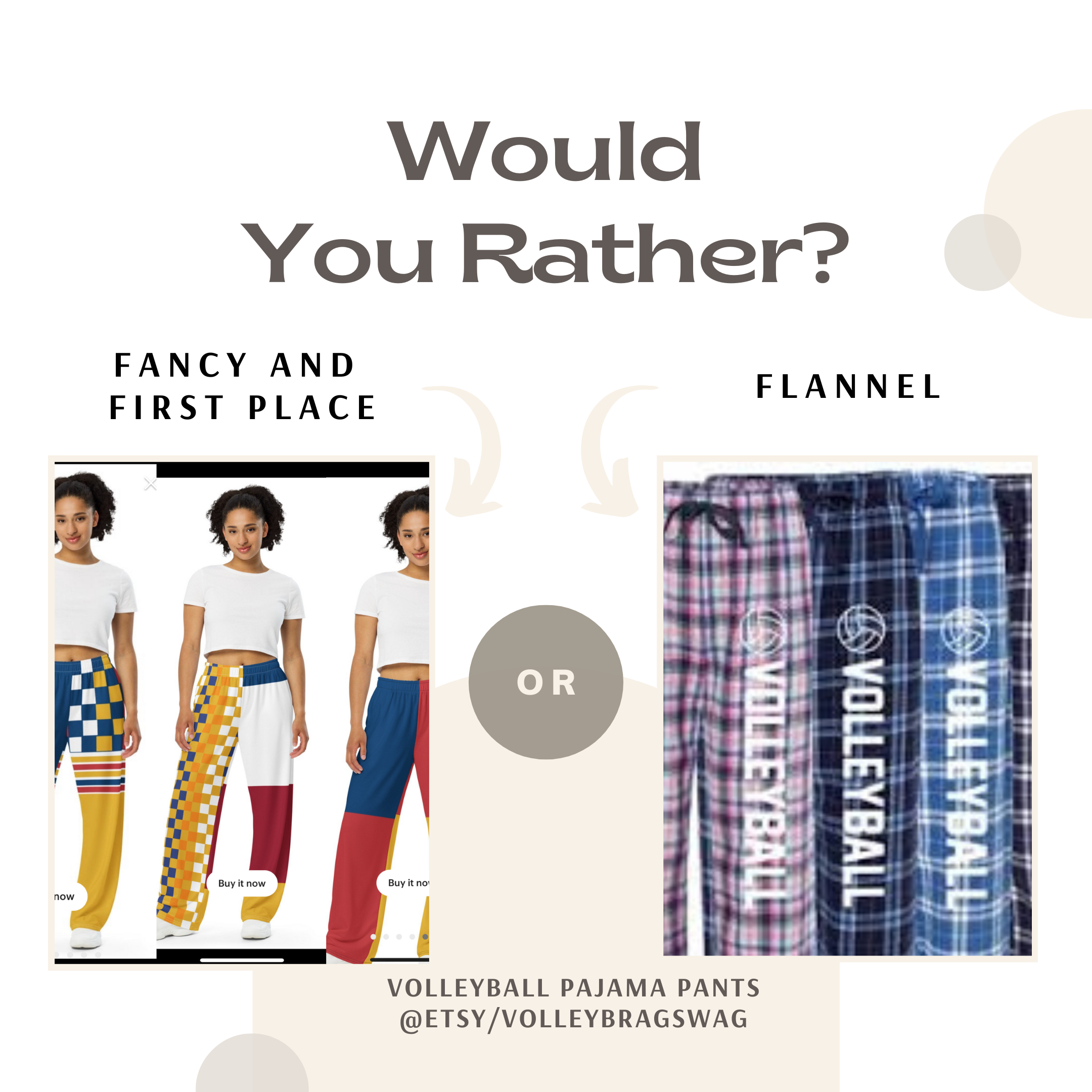 Would you rather wear the same red or blue flannel volleyball pants you've had for the past 2-3 years or is it time to change up and start wearing flawlessly festive beach volleyball pants by Volleybragswag in 2023?