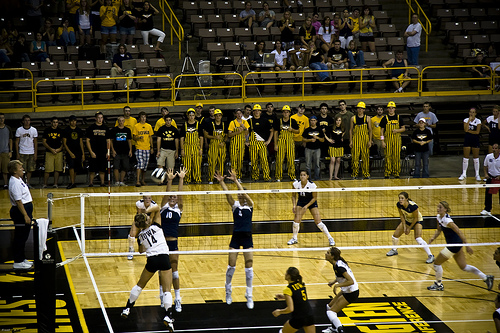 Volleyball Defensive Strategies: Utah Blockers With Backrow Defenders Outside of the Block Against Iowa Hitters