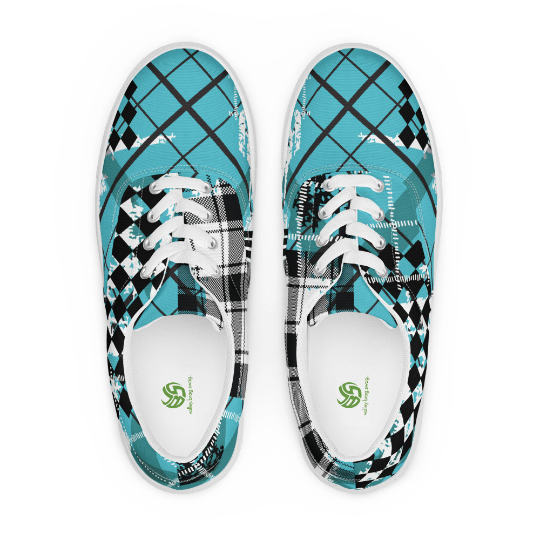 If your favorite color is turquoise then the "Turquoise Checkerboard Zebras" Canvas Black and White Shoes in the 2023 ACVK shoe line make good volleyball gifts for teenage girls who are creatives who like to wear unpredictable patterns and designs off the court.