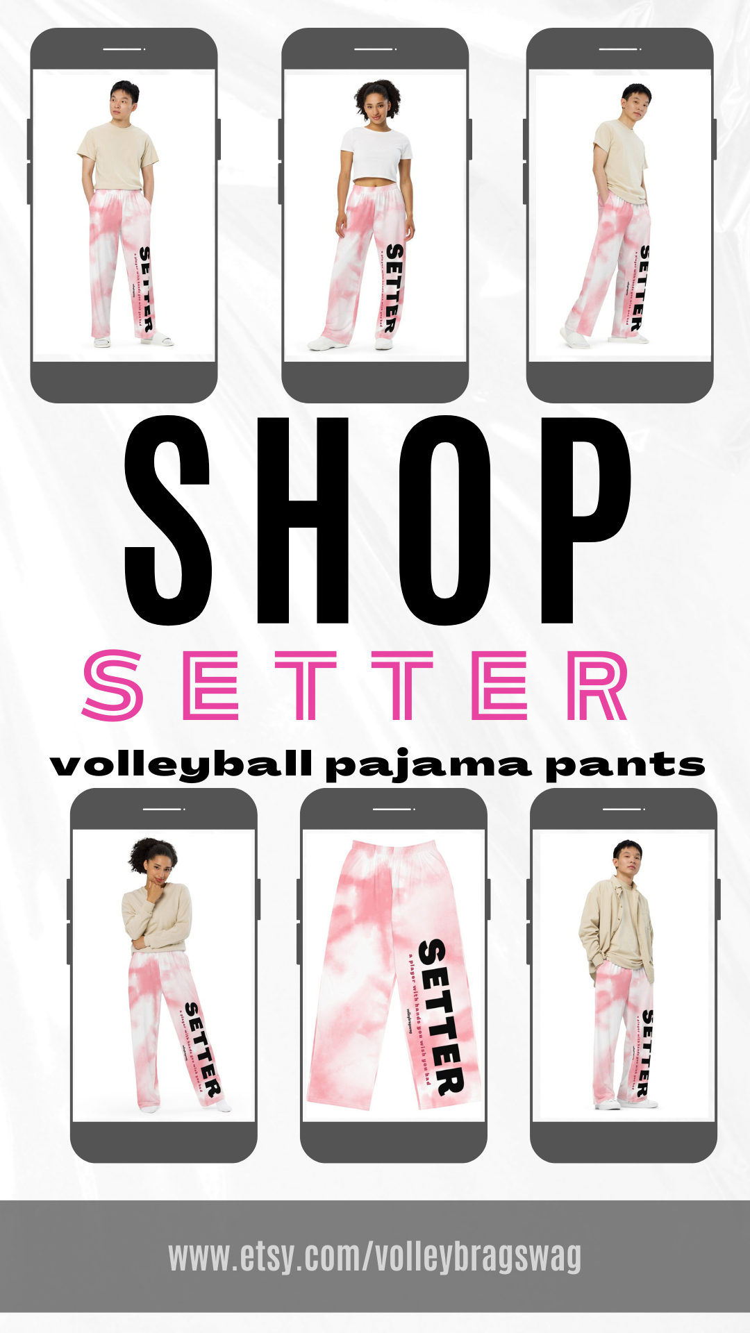 Shop my line of Setter Volleyball Wide Leg Pajama Pants with deep pockets and drawstring by Volleybragswag on ETSY.