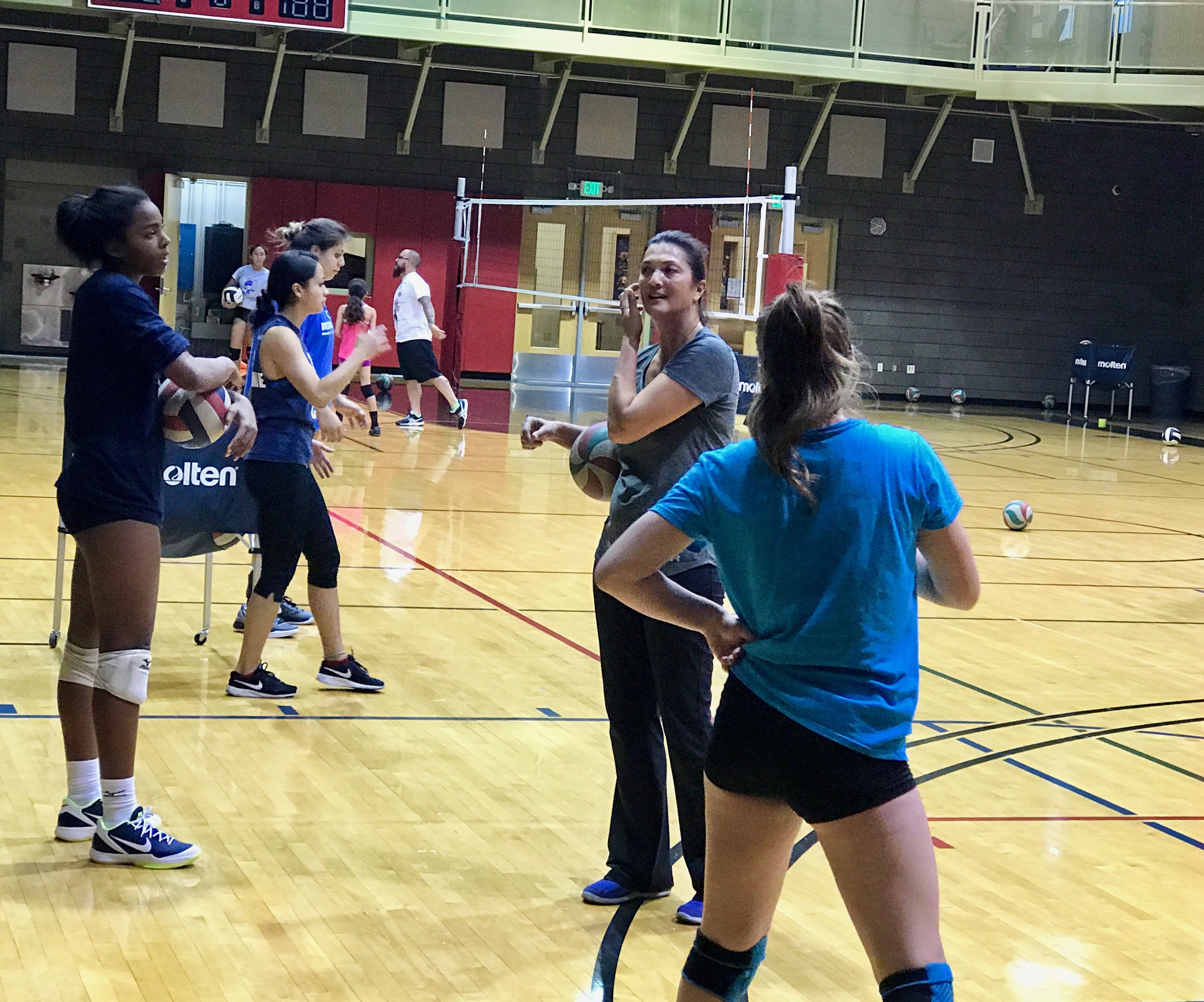 Indoor Olympian and Beach Olympic coach Liz Masakayan at Boot Camp Class with Coach C'era Oliveira and USA Youth Girls Setter and Max Preps National Sophomore Player of the Year Kami Miner.