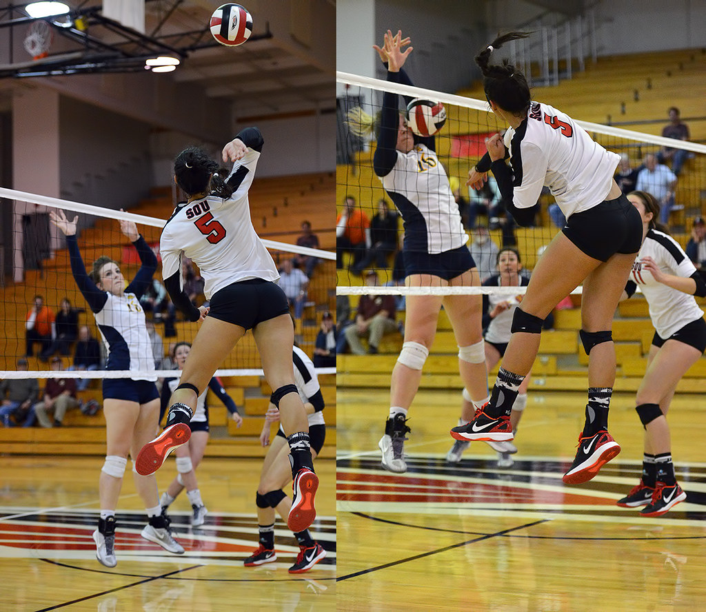 Hit fearlessly straight for a swing blocker's high hands. You may catch the blocker with their hands too far off the net which results in the ball dropping between him and the net. (Al Case)