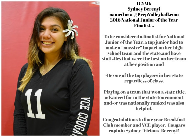 Five year regular Boot Camp Class member, semi private client and four year Volleycats Elite team captain, player Sydney Berenyi was the 2016 Nevada state Gatorade Player of the Year.