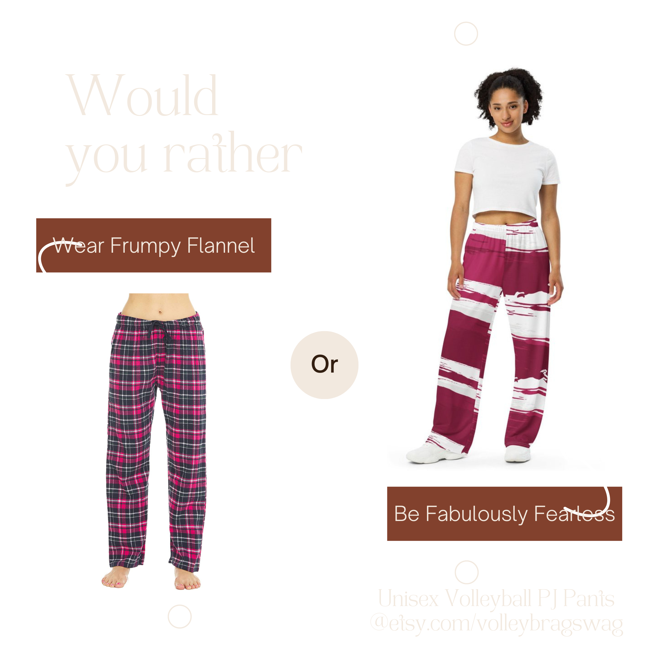 Good Bye To Flannel Volleyball Pants Hello To New Volleyball PJ Pants: These Qatar flag inspired maroon and white wide leg athletic pants are available now on Etsy.