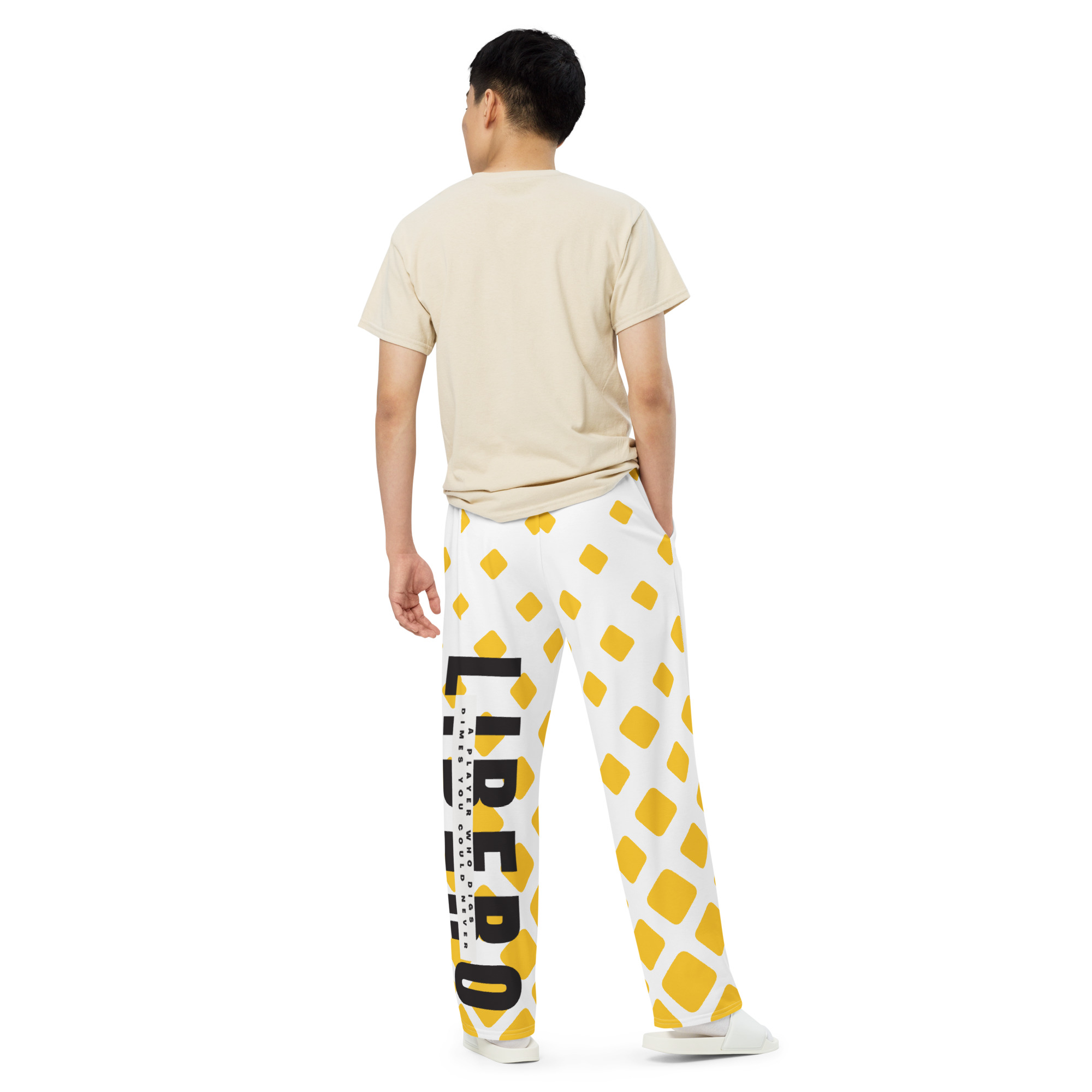 Hi my name is Coach April and I create inspiring volleyball designs on cute motivational volleyball clothes that empower volleyball players like these yellow pajama pj pants that hype up liberos.
