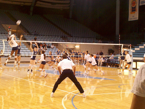 How To Block Volleyball Players: When faced with a double block that hasnt closed up the seam between them, a hitter can hit through the hands of the two blockers.