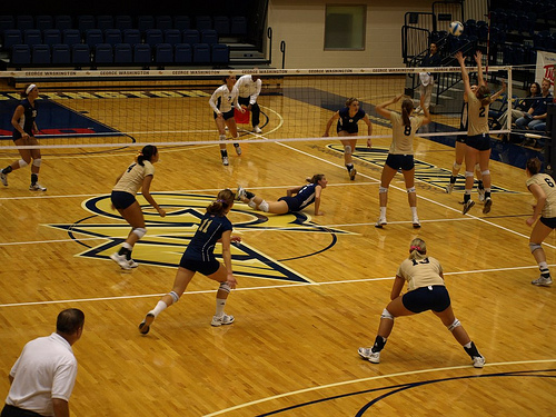 When your team blocks, you are defending your court at the net, and if the ball gets by the block, then your back row players. also known as 'diggers', defend your court by digging the ball