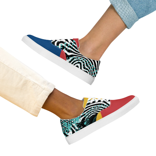 With various vibrant colors and eye-catching patterns to choose from, you'll definitely make a statement when you step into the gym with these handmade kicks. Check out the Kaleidoscope Zebras slip on canvas shoes women love in the 2024 line.