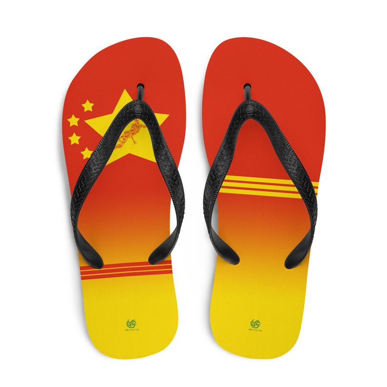 These Volleybragswag red and yellow flip flops make great gift ideas for players inspired by the Peoples Republic of China Flag