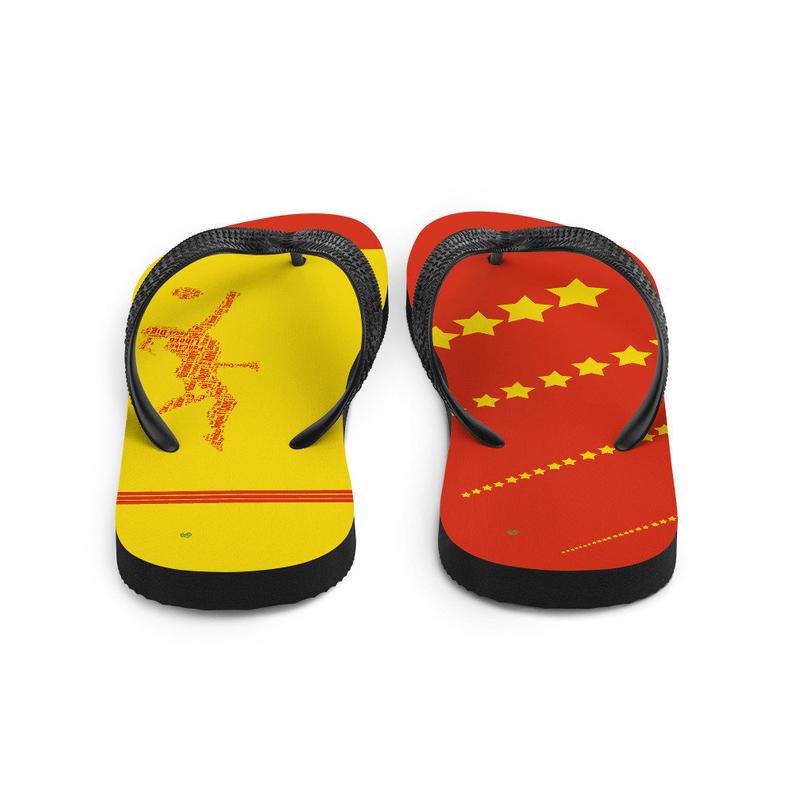 These Volleybragswag red and yellow flip flops make great gift ideas for players inspired by the Peoples Republic of China Flag