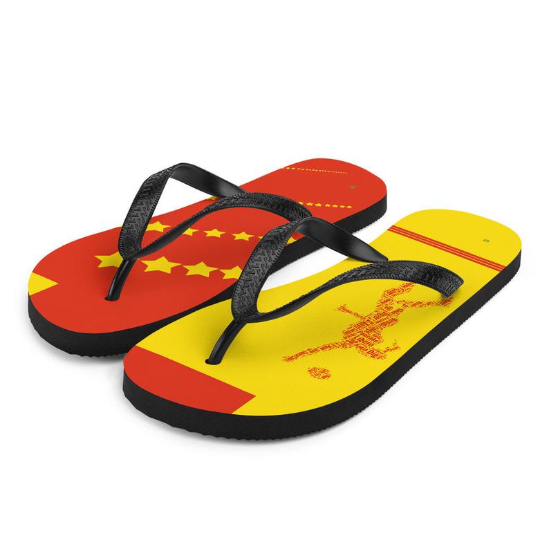 These Volleybragswag red and yellow flip flops make great gift ideas for players inspired by the Peoples Republic of China Flag