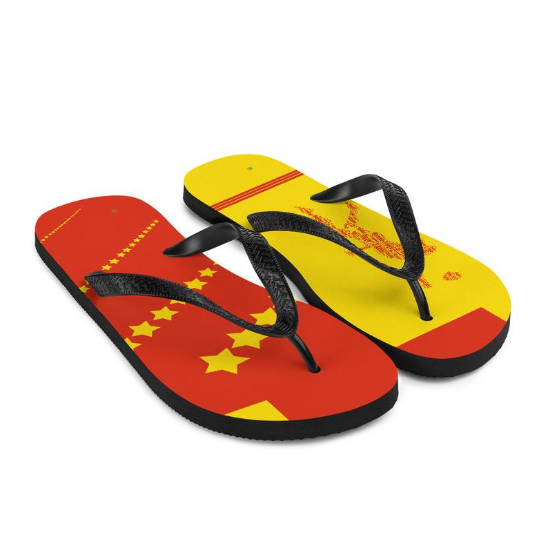 These Volleybragswag red and yellow flip flops make great gift ideas for players inspired by the Peoples Republic of China Flag