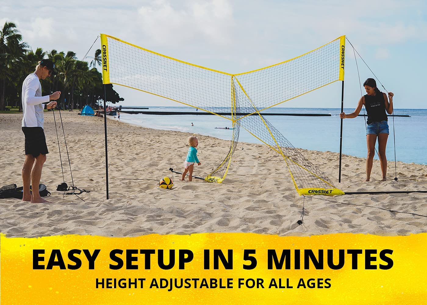 CROSSNET Four Square Volleyball Net & Game Set - Volleyball Set for Backyards - Yard Games for Kids and Adults Game Four Square Volleyball - Includes Poles, Carrying Backpack
