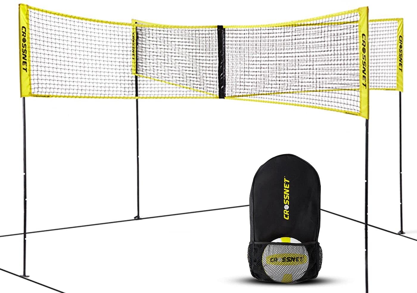 CROSSNET Four Square Volleyball Net & Game Set - Volleyball Set for Backyards - Yard Games for Kids and Adults Game Four Square Volleyball - Includes Poles, Carrying Backpack