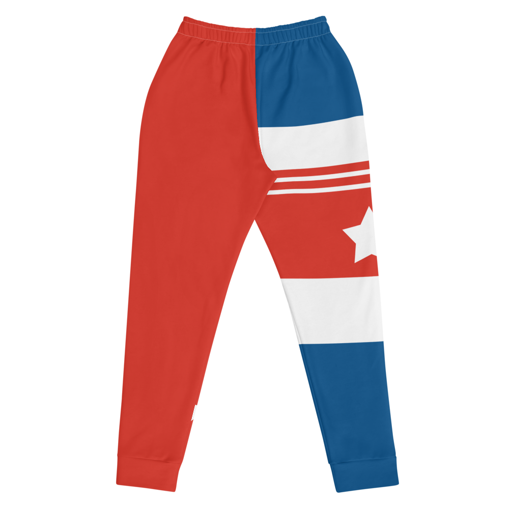 The Best Jogger Pants For Travel Are The Most Comfortable Sweatpants with Pockets with designs inspired by the Tokyo Olympics World flags..(Cuba flag inspired joggers)