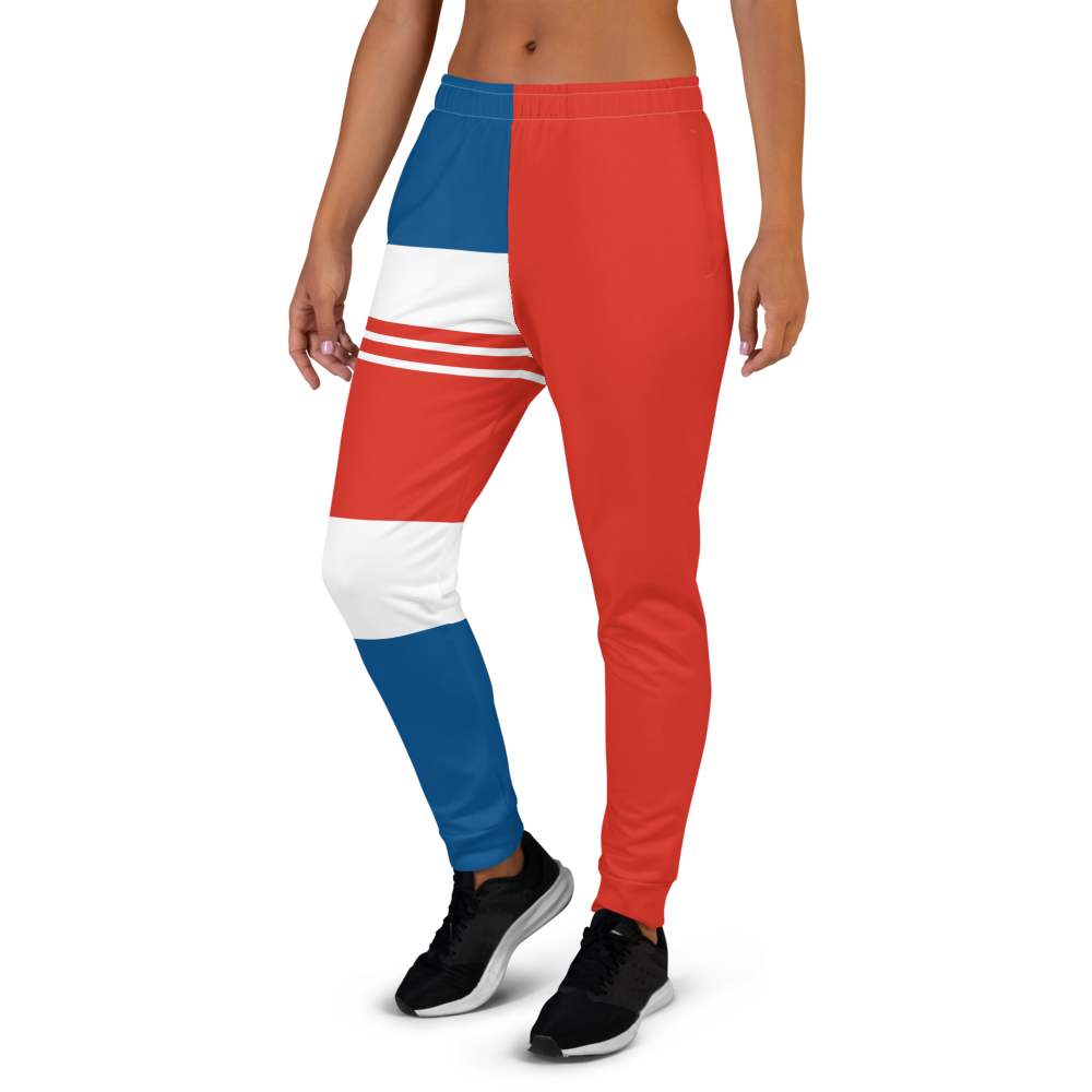 The Best Jogger Pants For Travel Are The Most Comfortable Sweatpants with Pockets with designs inspired by the Tokyo Olympics World flags..(Cuba flag inspired joggers)