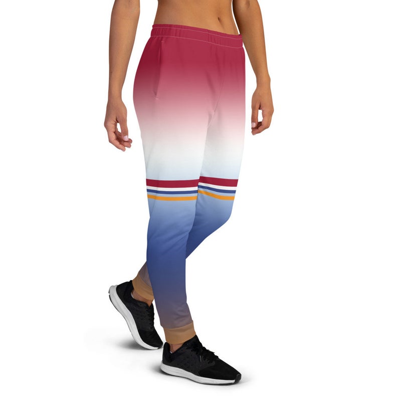 You can create cute outfits with sweatpants inspired by the Tokyo Olympics World flags...Click to shop these fun Dutch flag inspired joggers on the Volleybragswag Etsy shop now!