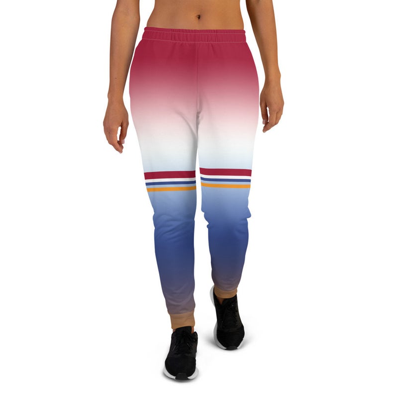You can create cute outfits with sweatpants inspired by the Tokyo Olympics World flags...Click to shop these fun Dutch flag inspired joggers on the Volleybragswag Etsy shop now!