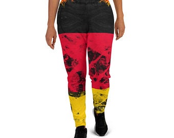 The Best Jogger Pants For Travel Are Colorful Womens Sweatpants with Pockets with designs inspired by the Tokyo Olympics World flags..(German flag inspired joggers)