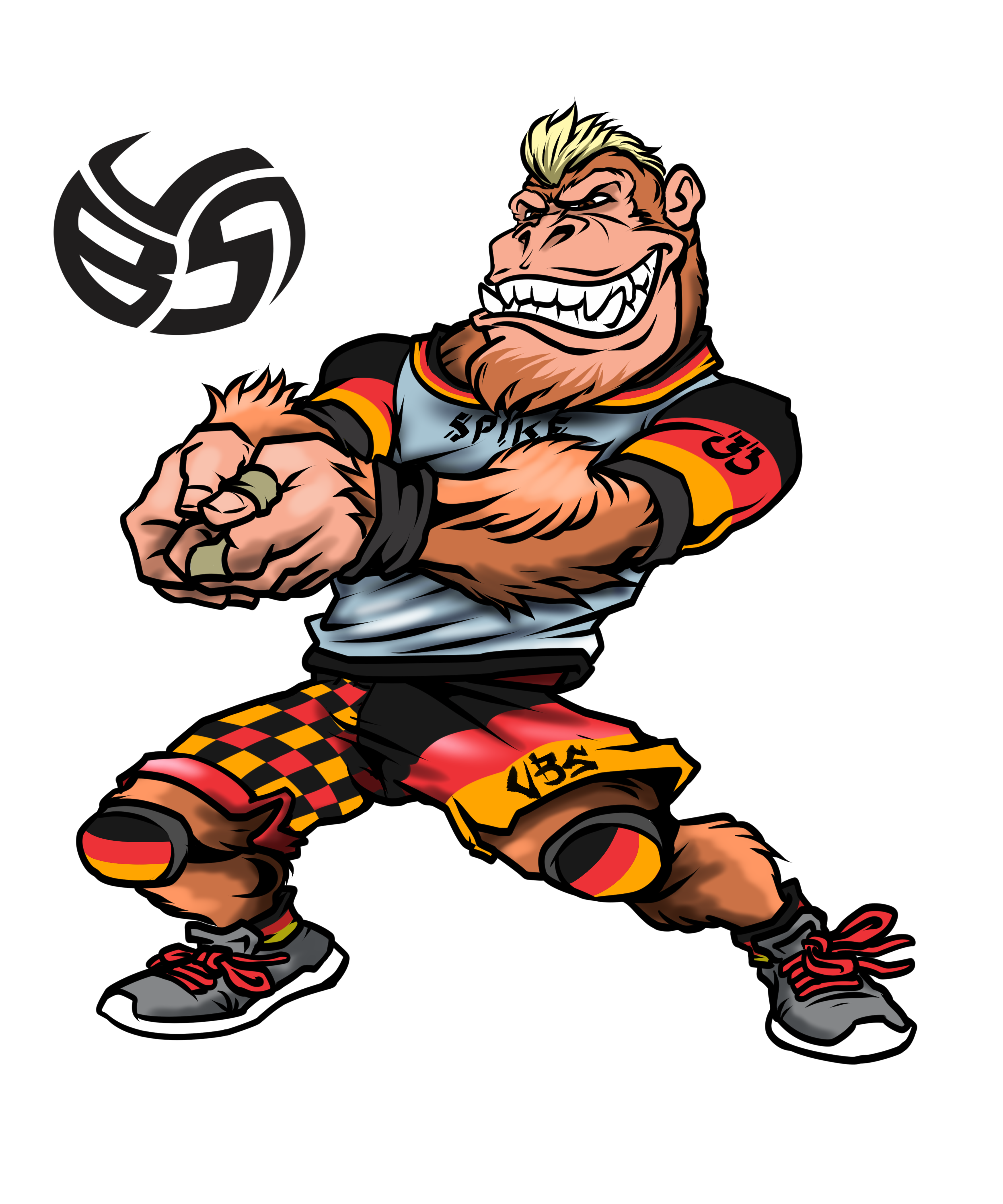 Animal T Shirt Ideas feature Spike the Gorilla - Middle Blocker 2 All VBS Beast Second Team in honor of the 2021 Olympics wears the German flag inspired volleyball uniform