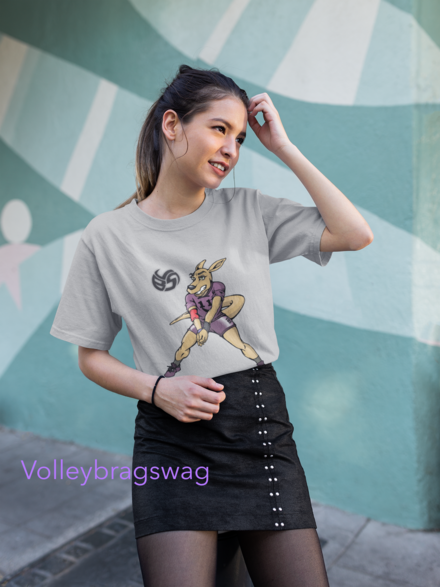 Volleybragswag Kangaroo T Shirt Designs Feature Left Side Hitter Resee The Roo available now at Etsy/Volleybragswag shop.