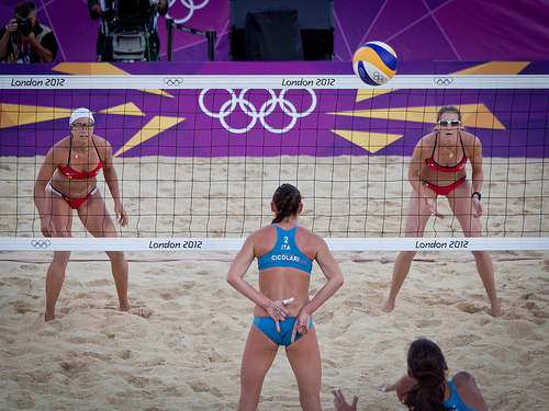 The introduction of bikinis as the official beach volleyball uniform in the Olympics challenged traditional perceptions of women's athletic attire.

(kerriandmistyinservereceiveatlondonbydavidgroundwater.jpg)