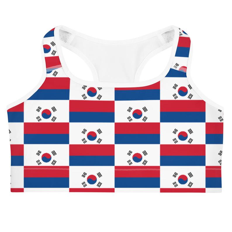 Combine Volleybragswag apparel pieces to create a cute sports bra outfit as one of your workout clothes options or to wear out with teammates for team dinner. Shop Korea flag inspired bras!