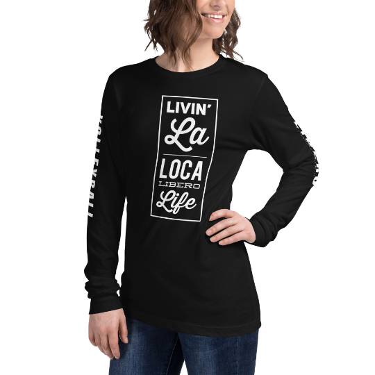 Long sleeve shirts for volleyball with cute libero volleyball quotes like...  Livin La Loca Libero Life available on Etsy at the Volleybragswag shop.
