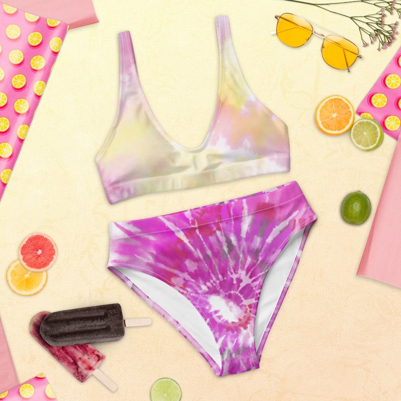 My Volleybragswag tie dye high waisted bikini collection has the trendy, comfy, cute swimsuits you'll reach for ALL summer for pool loungewear or at the beach.