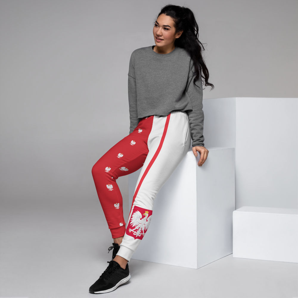 The Best Jogger Pants For Travel Are The Most Comfortable Sweatpants with Pockets with Volleybragswag designs inspired by the Tokyo Olympics World flags..(Poland flag inspired joggers)