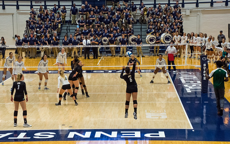 Rotation in Volleyball: Penn State on the other side of the net is in serve receive ready to pass the opposing team's serve.