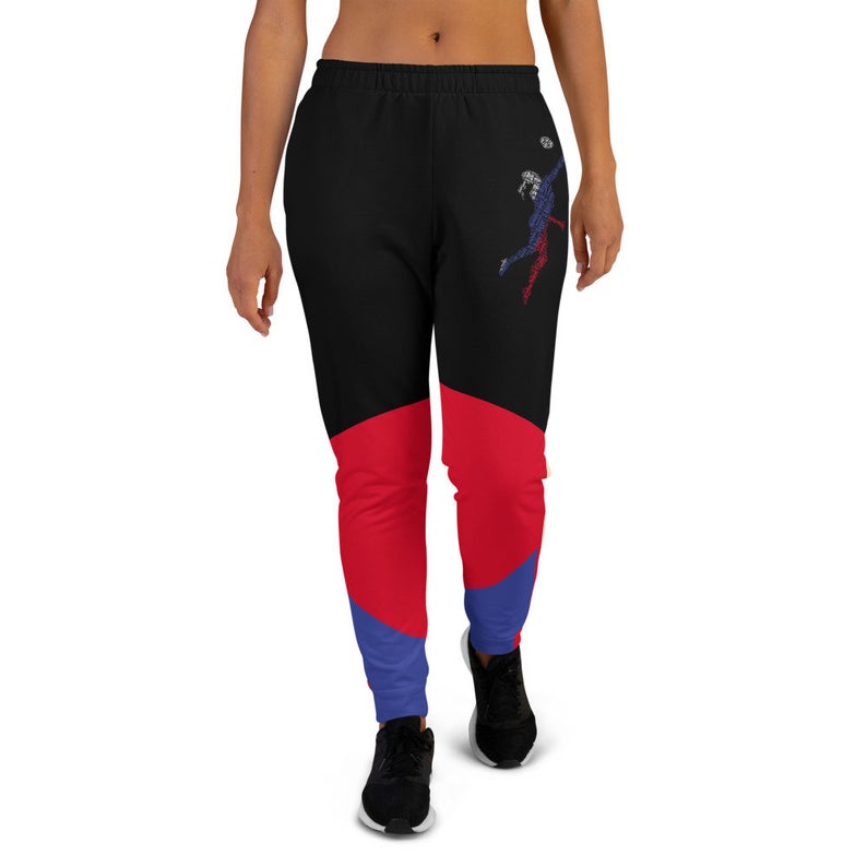 The Best Jogger Pants For Travel Are The Most Comfortable Sweatpants with Pockets with designs inspired by the Tokyo Olympics World flags..(Russia flag inspired joggers)..Click to shop on Etsy.