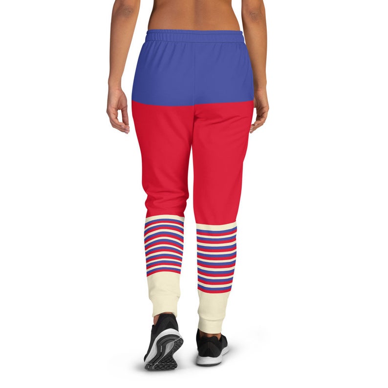 The Best Jogger Pants For Travel Are The Most Comfortable Sweatpants with Pockets with designs inspired by the Tokyo Olympics World flags..(Russia flag inspired joggers)..Click to shop on Etsy.