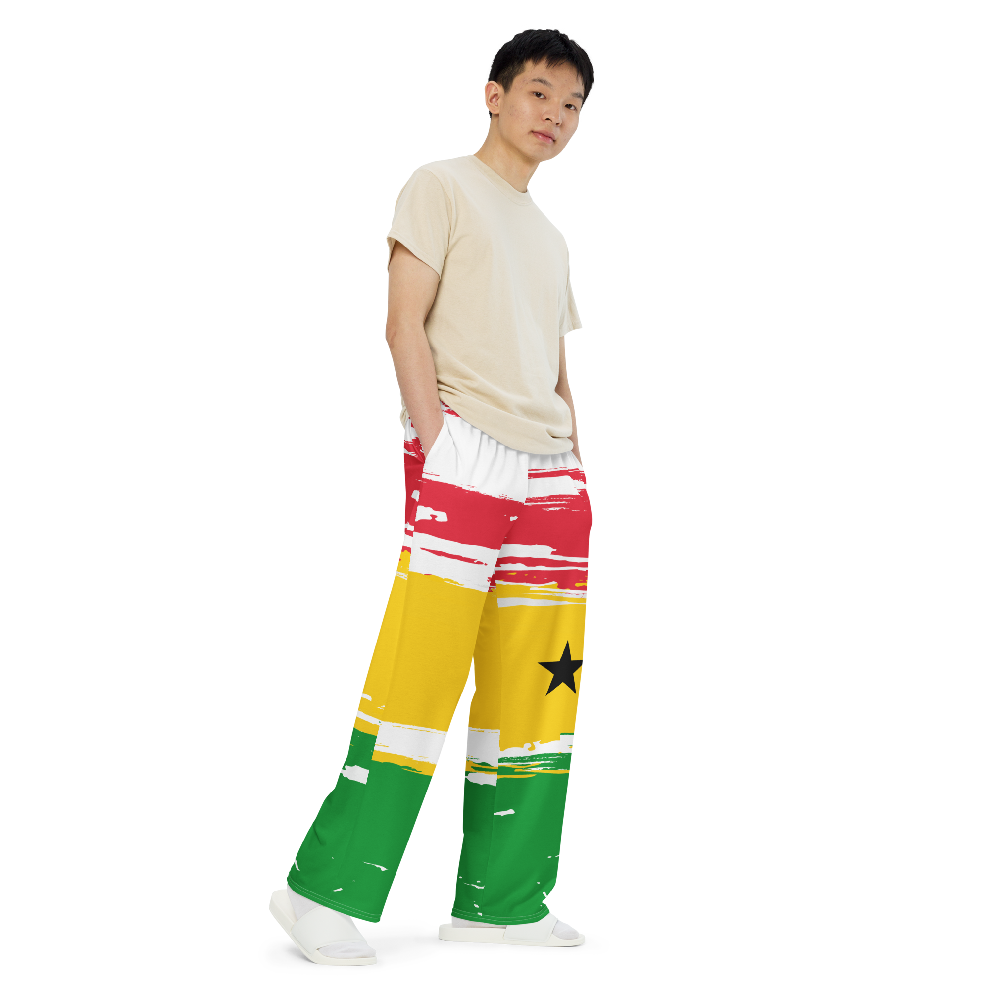 Senegal Flag Inspired volleyball wide legged sweatpant designs sold in my Volleybragswag Etsy shop.