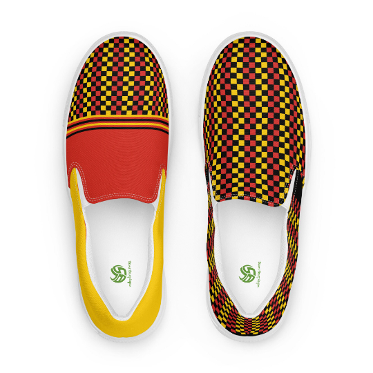 Peep these Red, Yellow and Black "Follow The yellow Brick Road" Women Canvas Slip on Shoes in the 2023-2024 ACVK shoe line. These are fire, right?