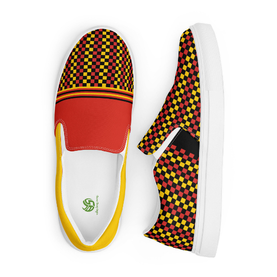 Peep these Red, Yellow and Black "Follow The yellow Brick Road" Women Canvas Slip on Shoes in the 2023-2024 ACVK shoe line. These are fire, right?