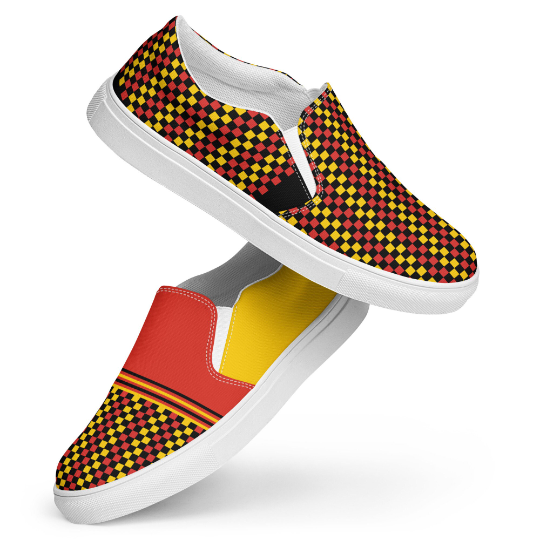 Peep these Red, Yellow and Black "Follow The yellow Brick Road" Women Canvas Slip on Shoes in the 2024 ACVK shoe line. These are fire, right?