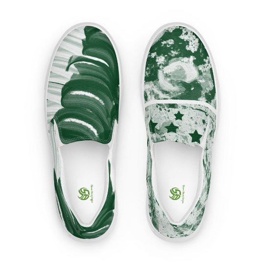 Say hello to "theGreenOnes" the green and white Women Canvas Slip on Shoes inspired by the flag of Pakistan. These kicks provide a comfortable, colorful, fun, alternative to the shoes players wear to and from practices, games and most of all tournaments.