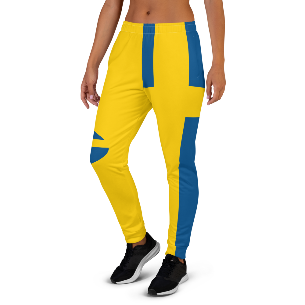 Yellow jogger pants inspired by the national flag of Sweden available Spring 2021.