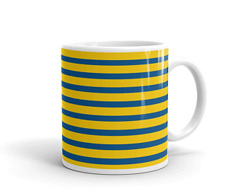 Yellow and blue volleyball mugs inspired by the national flag of Sweden available Spring 2021.