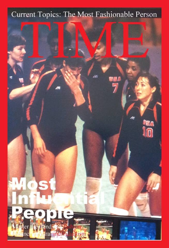 Time Magazine 1984 Olympic cover. Time Magazine honors the 1984 women's Olympic team who lost to the Chinese women's team in the finals of the gold medal match in Long Beach. Pictured is the team on the court during the last point ...Julie Vollertsen first on the left, standing next to Rose Magers Powell behind Paula, my former teammate in Italy Olympic MVP Paula Weishoff, then the world famous #7 Flo Hyman (who later died on a volleyball court in Japan during a pro volleyball competition), standing next to Rita "the Rocket Crockett" between Flo and then setter Debbie Green Vargas.