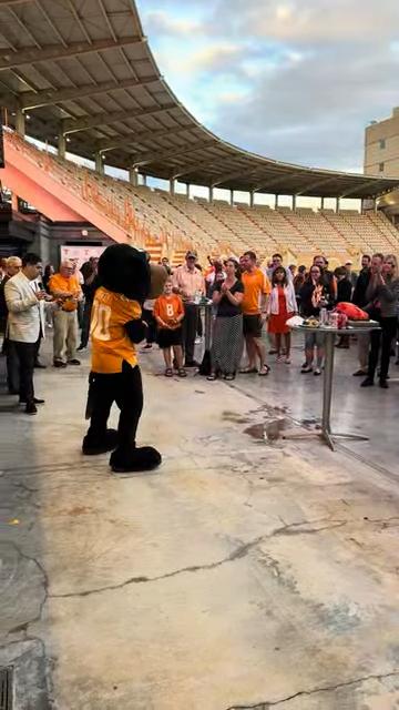 A view of Neyland Stadium above the YeeHaw Social Lounge where we attended the Champions BBQ Reunion the day before the Kentucky vs Tennessee football game. We had Neyland Stadium to ourselves and Smokey the Tennessee Vols mascot while our Volunteer Team photos were displayed on the Neyland Stadium giant video screens during the party.