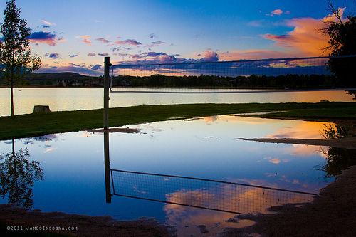 Pictures of volleyball court at sunset photo by Striking Photography.