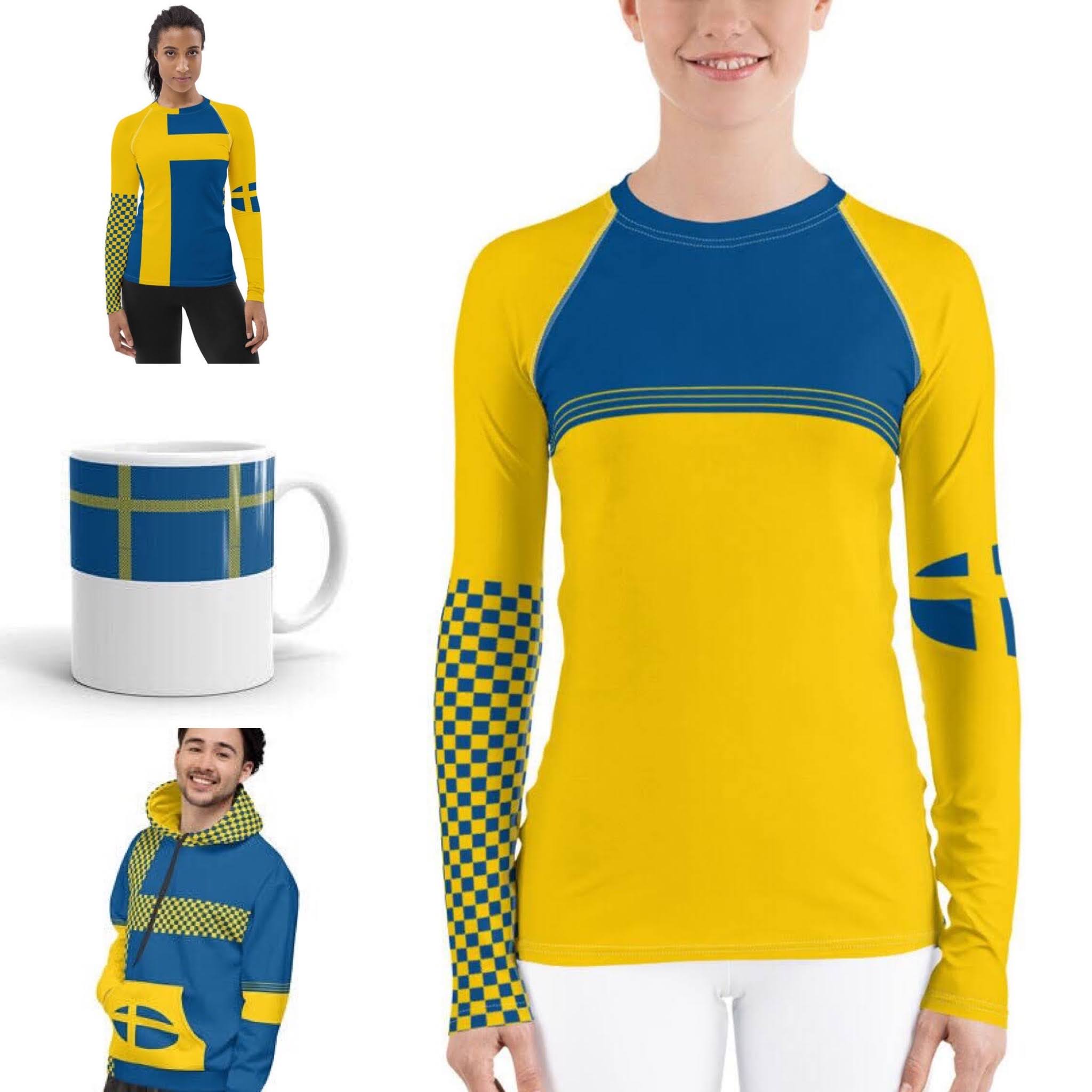 Shop The Swedish flag inspired blue and yellow volleyball gift and apparel collection available now on Etsy.