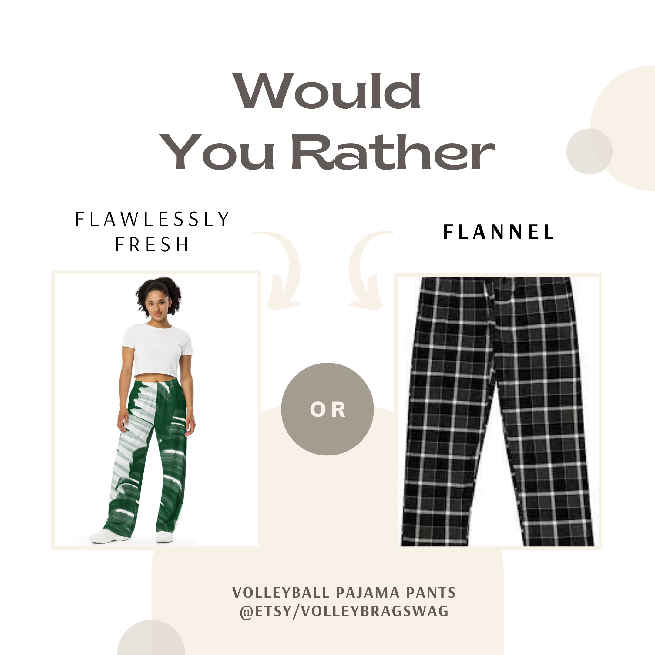 Say Good Bye To Frumpy Flannel Volleyball Pants And Say Hello To Fascinatingly Feisty Volleyball PJ Pants: These Pakistan flag inspired green and white wide leg lounge pants are available now on Etsy.