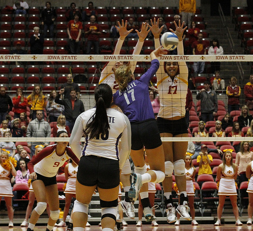 Volleyball Term: Iowa State block vs Kansas hitter